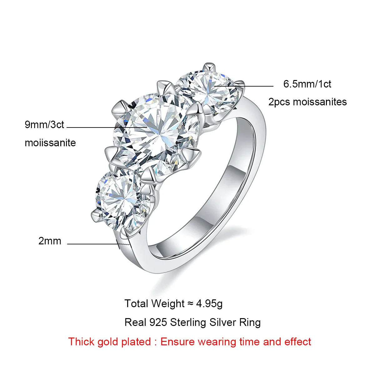 5 CTTW Three Stone Moissanite Engagement Ring