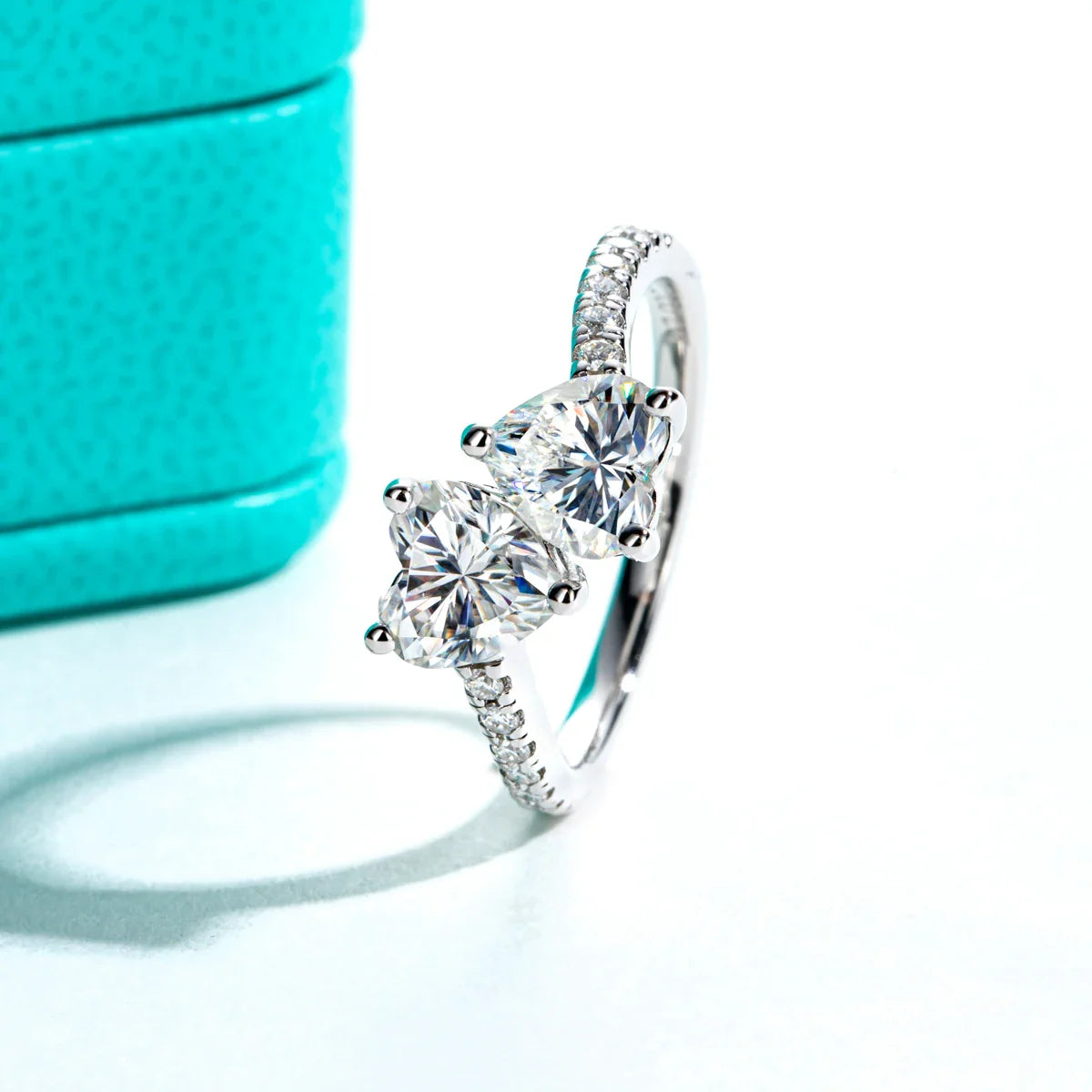 2CT Heart Cut Twins Moissanite Engagement Ring