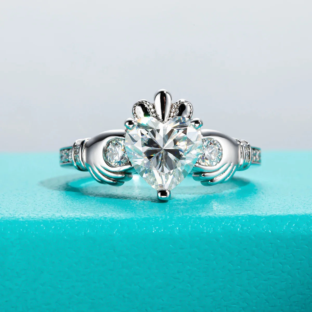 2 CT Heart Cut Moissanite Claddagh Irish Ring