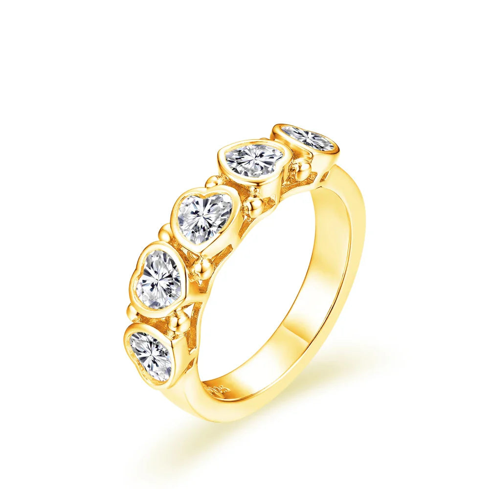 4*4mm 5 Stone Heart Cut Moissanite Engagement Ring
