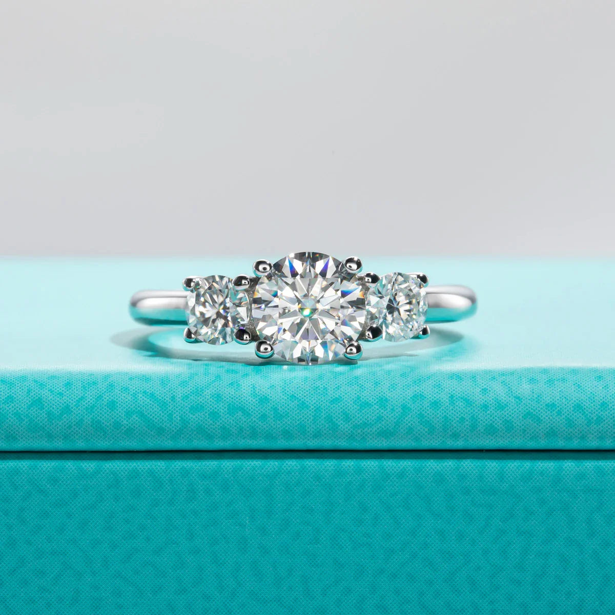 1.6 CTTW 3 Stone Moissanite Engagement Ring
