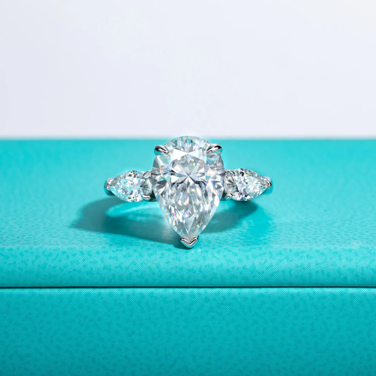 6 CTTW Pear Cut Moissanite Engagement Ring