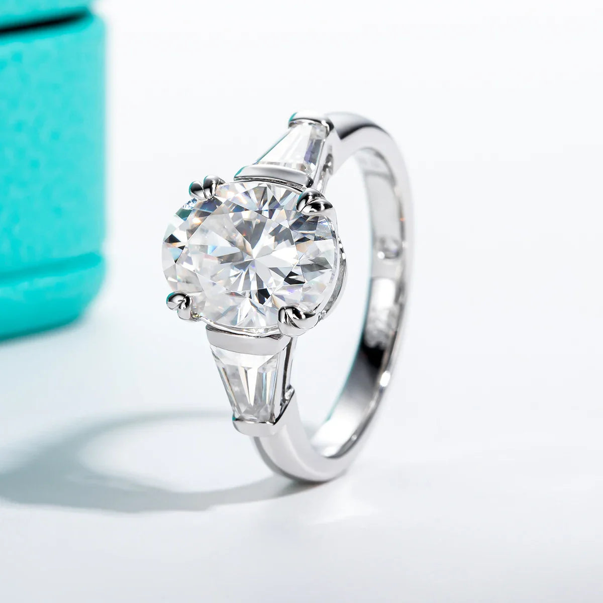 3.8 CTTW Oval Cut D Color Moissanite Engagement Ring