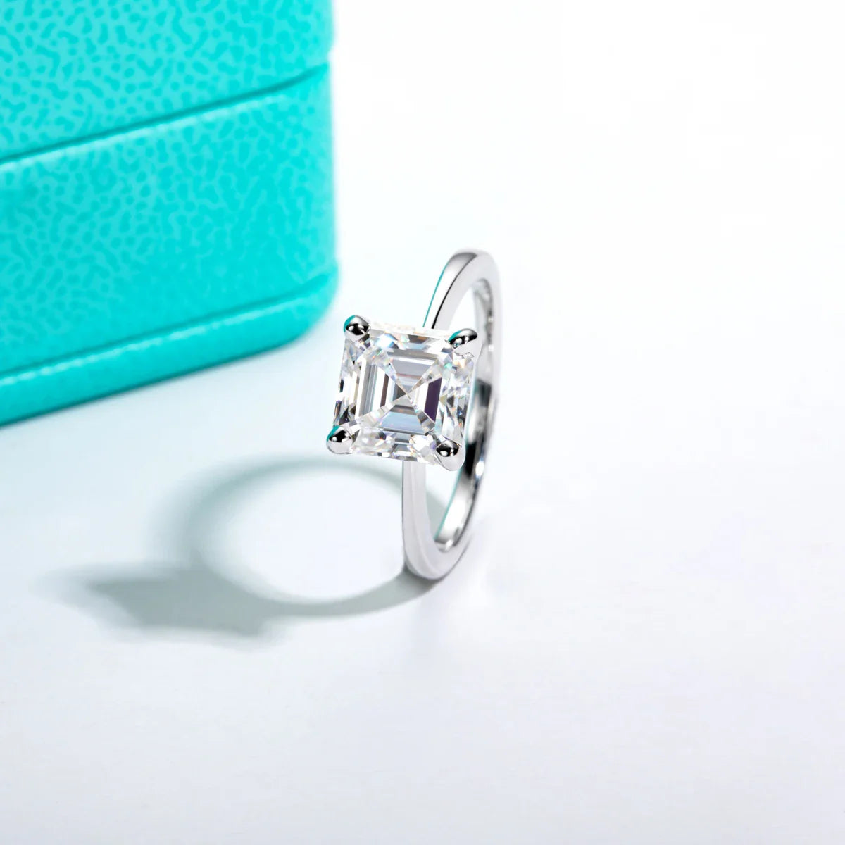 3CT D Color Asscher Cut Moissanite Engagement Ring
