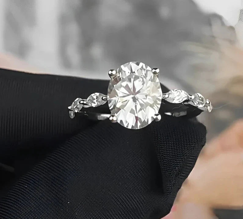 2CT Oval Cut Moissanite Engagement Ring | 18K Gold Plated