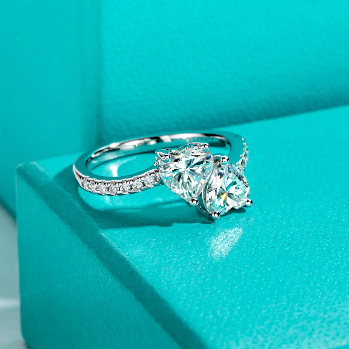 2CT Heart Cut Twins Moissanite Engagement Ring