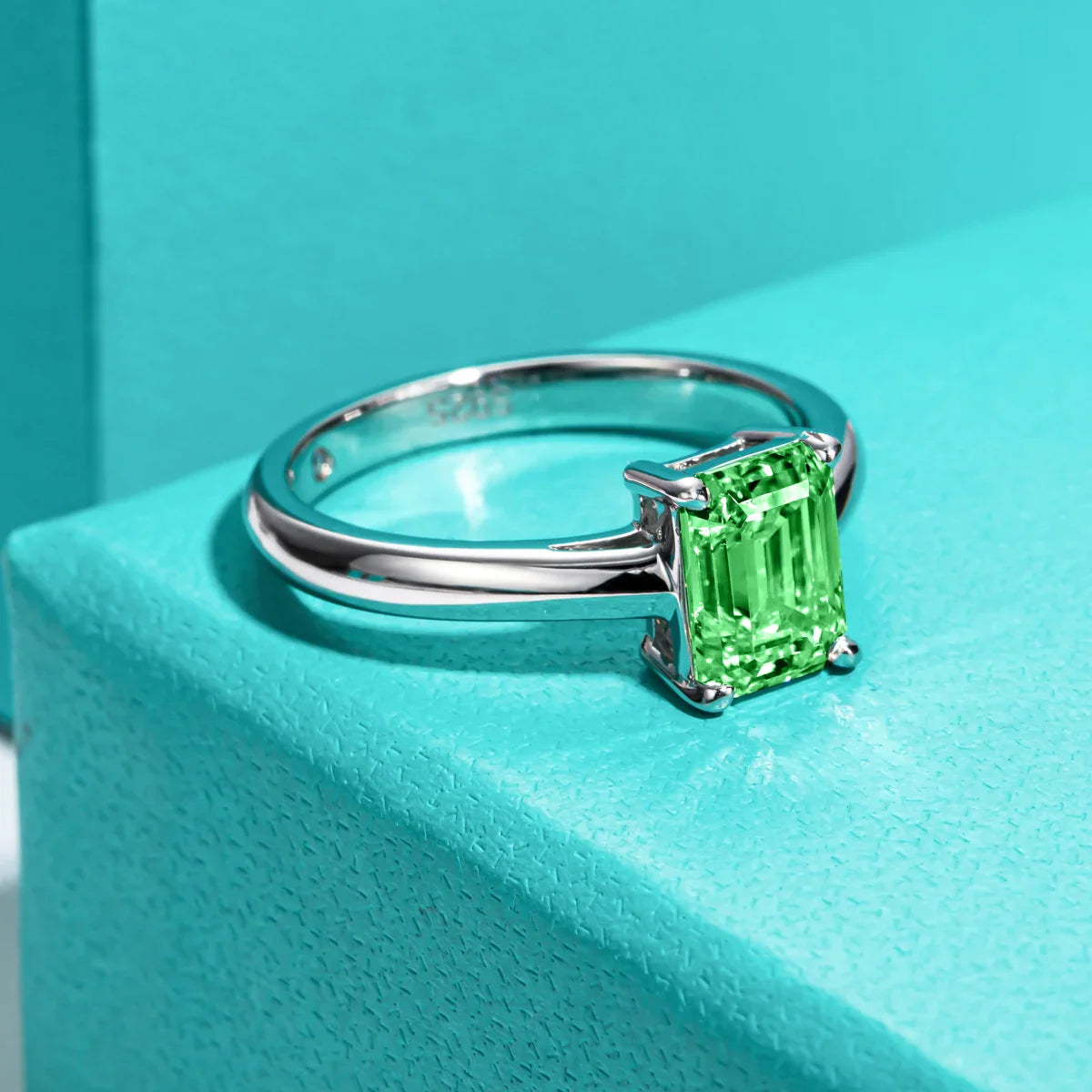 2CT Emerald Cut Colombian Cultivated Emerald Engagement Ring