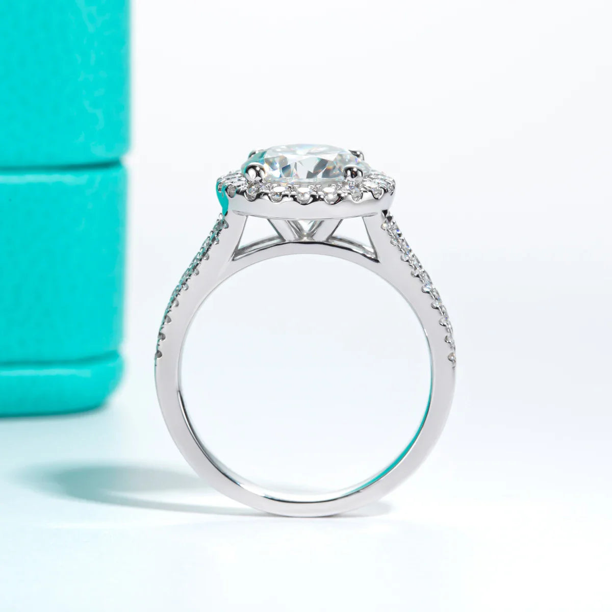 3 CT Round Cut Moissanite Halo Engagement Ring