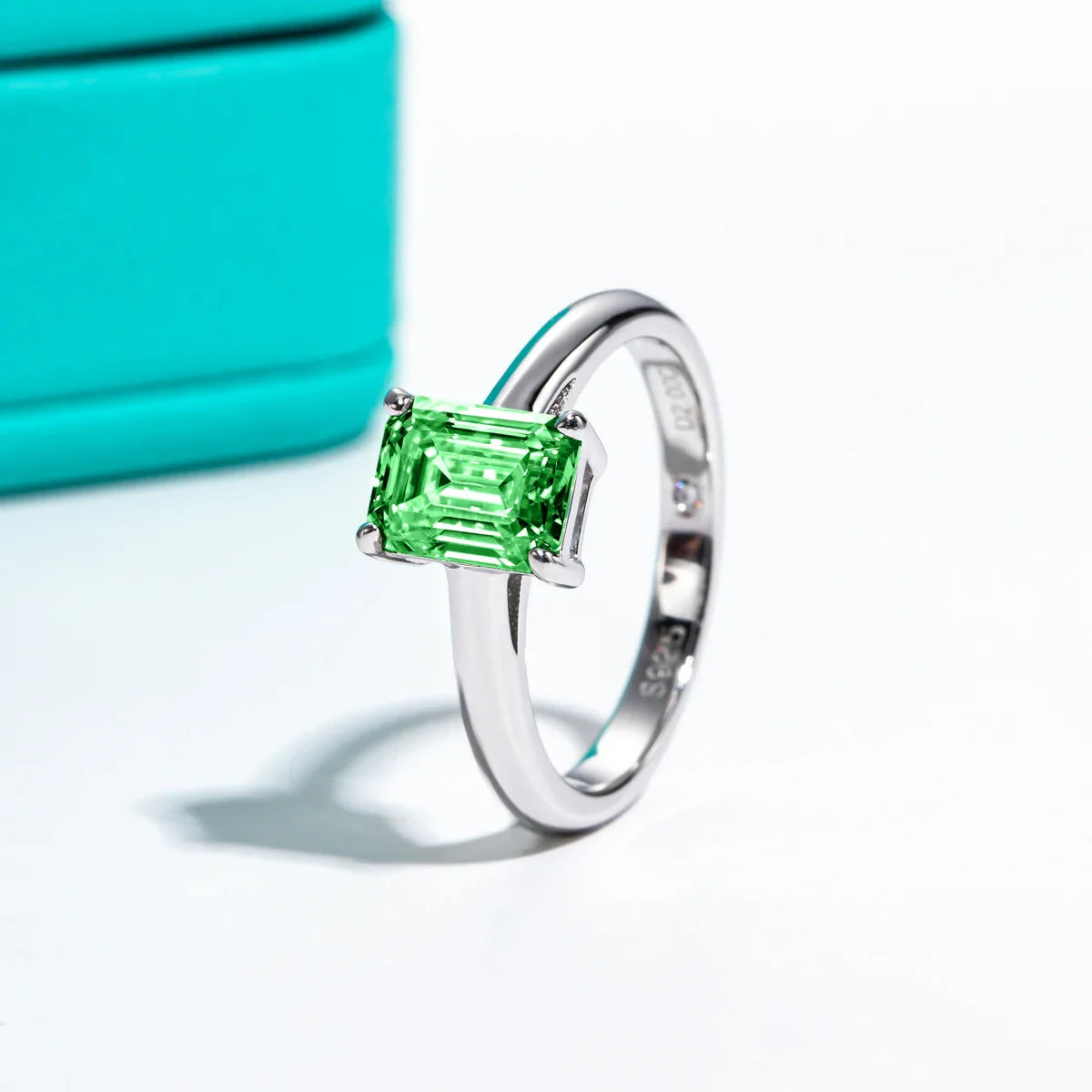 2CT Emerald Cut Colombian Cultivated Emerald Engagement Ring