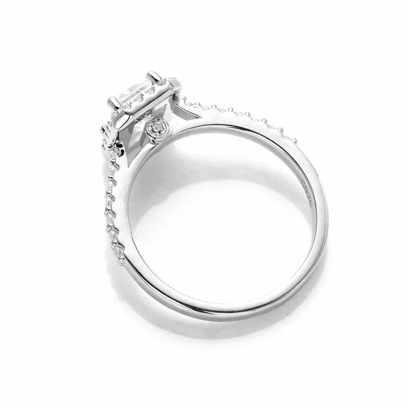 1 Carat Emerald Cut Moissanite Halo Engagement Wedding Ring